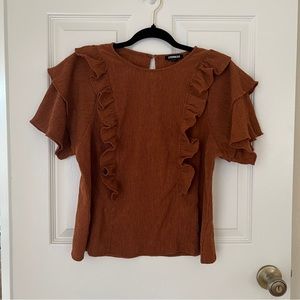 Express Women’s Textured Double Ruffle Top in Burnt Sienna Brown Size XS